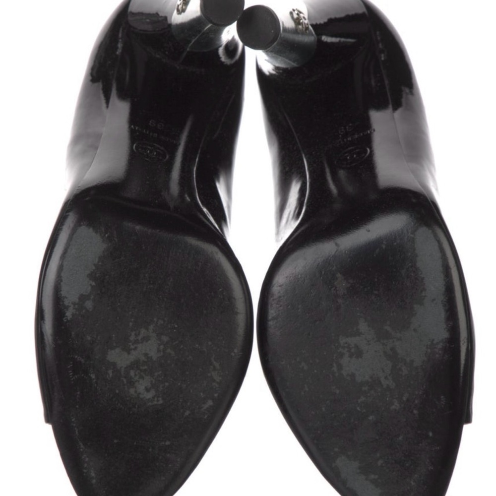 CHANEL Black Patent Leather Peep-Toe Heels - Picture 2 of 6